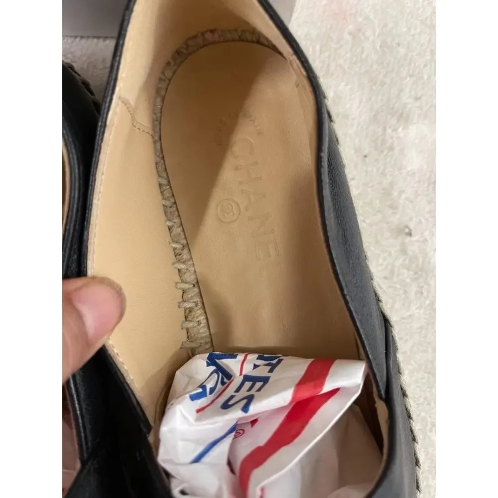 Chanel CC Camellia Studded Lambskin Leather Espadrilles size 35 US 5 (san100